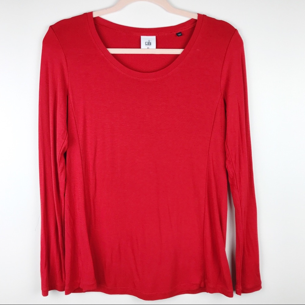 Cabi Chelsea Tee Long Sleeve Top Red Size Xs Classic Simple Layer Lightweight